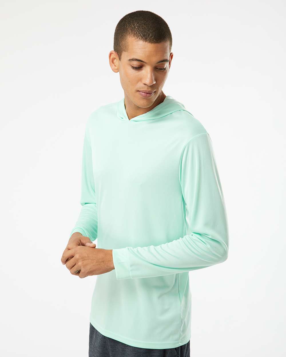 Unisex Bahama Performance Hooded Long Sleeve T-Shirt - OnModelSide - B10571102 - Mint Green