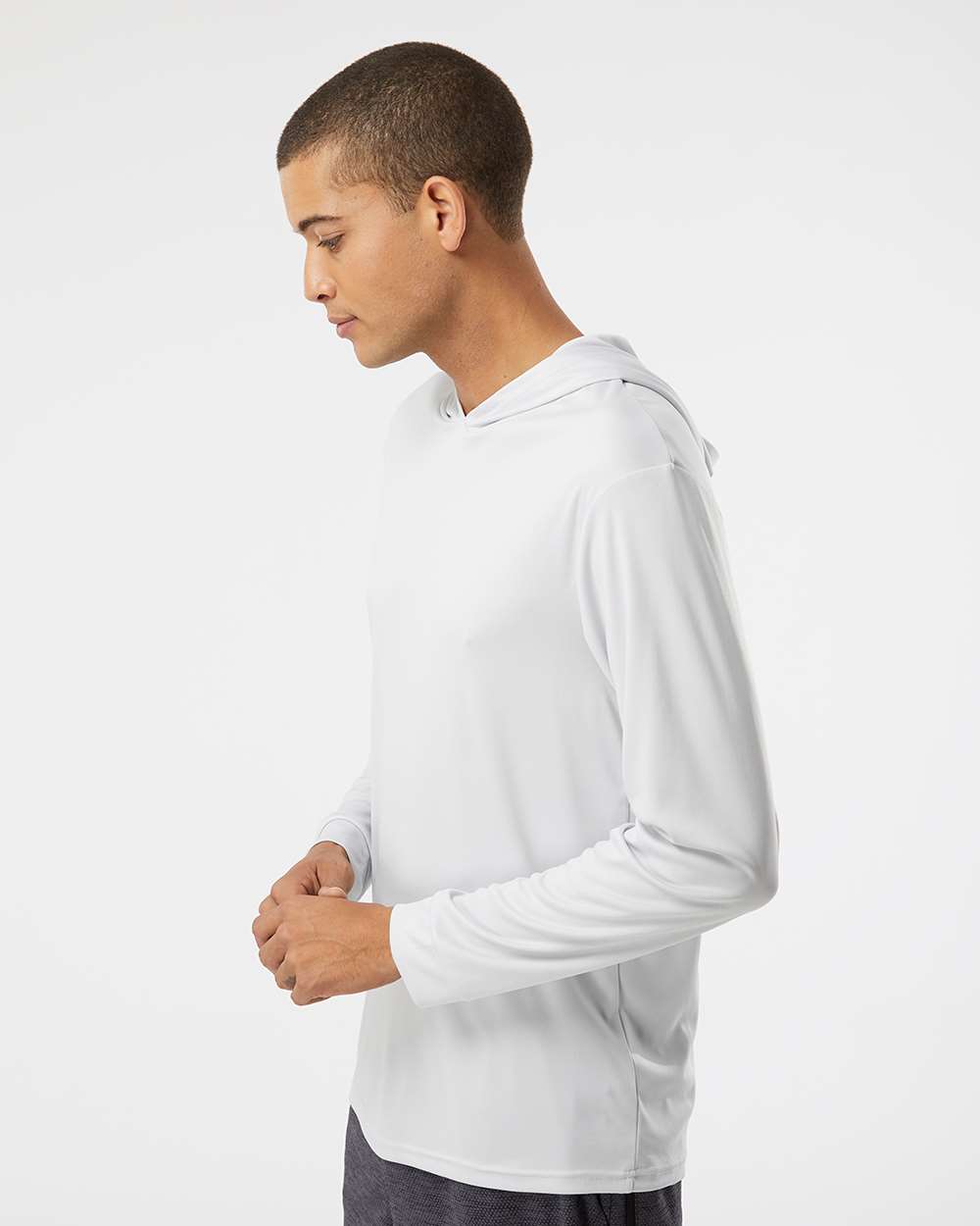 Unisex Bahama Performance Hooded Long Sleeve T-Shirt - OnModelSide - B10571352 - Aluminum