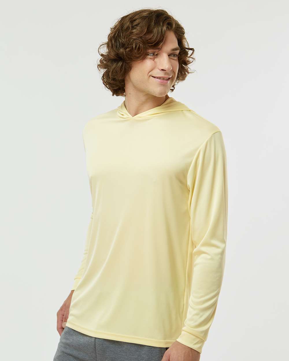 Unisex Bahama Performance Hooded Long Sleeve T-Shirt - OnModelSide - B10571402 - Pale Yellow