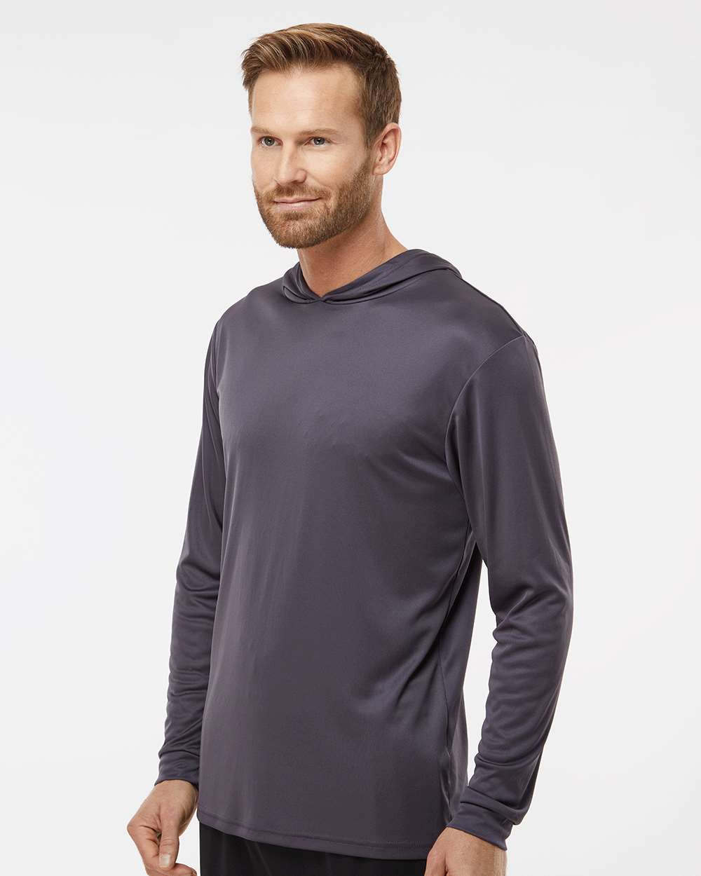 Unisex Bahama Performance Hooded Long Sleeve T-Shirt - OnModelSide - B10571682 - Graphite