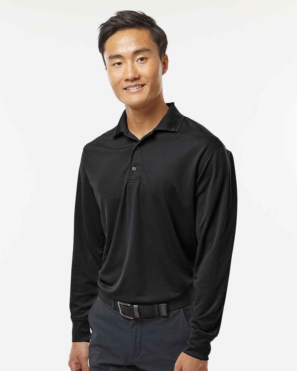 Men's Prescott Long Sleeve Polo - OnModelFront - B11371503 - Black