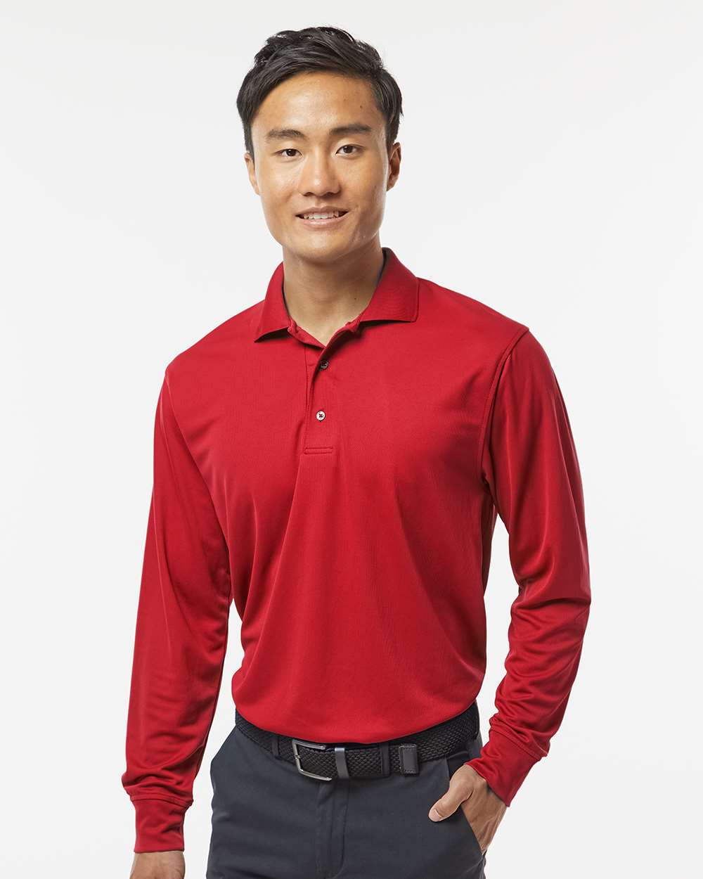 Men's Prescott Long Sleeve Polo - OnModelFront - B11371703 - Red