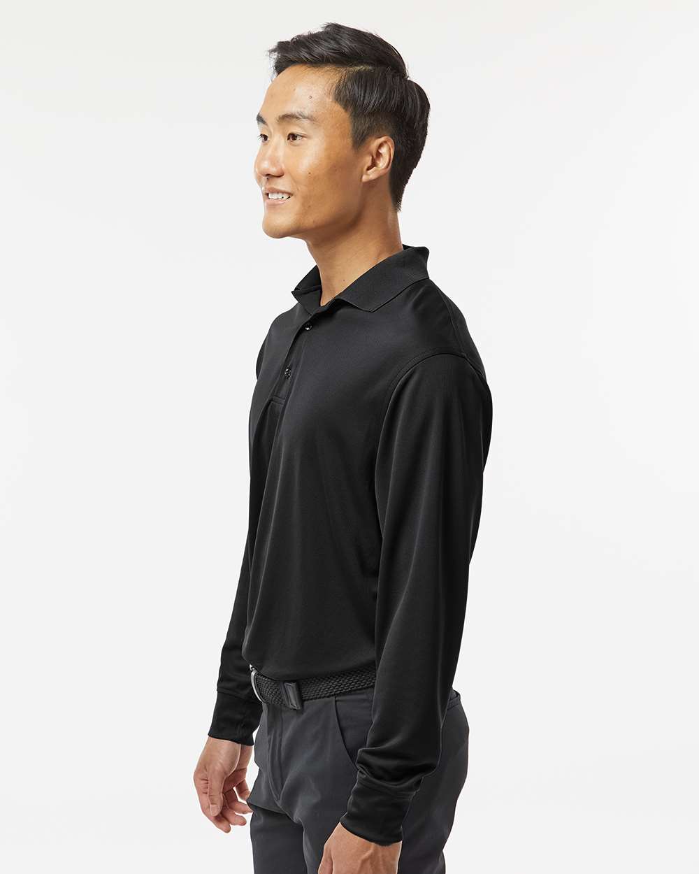 Men's Prescott Long Sleeve Polo - OnModelSide - B11371503 - Black