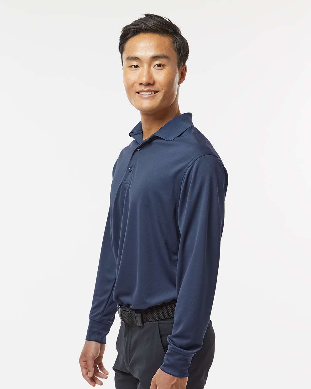 Men's Prescott Long Sleeve Polo - OnModelSide - B11371653 - Navy