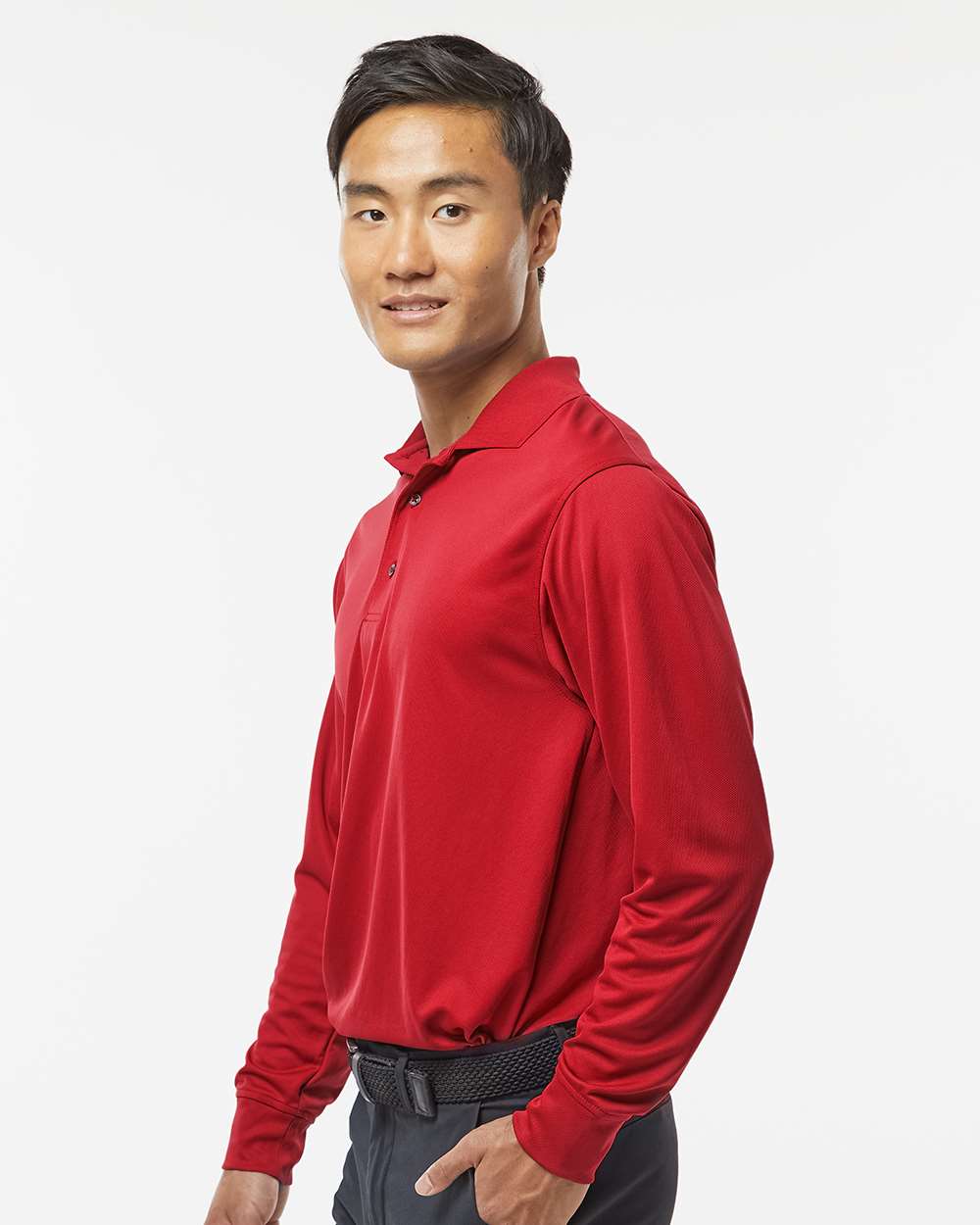 Men's Prescott Long Sleeve Polo - OnModelSide - B11371703 - Red