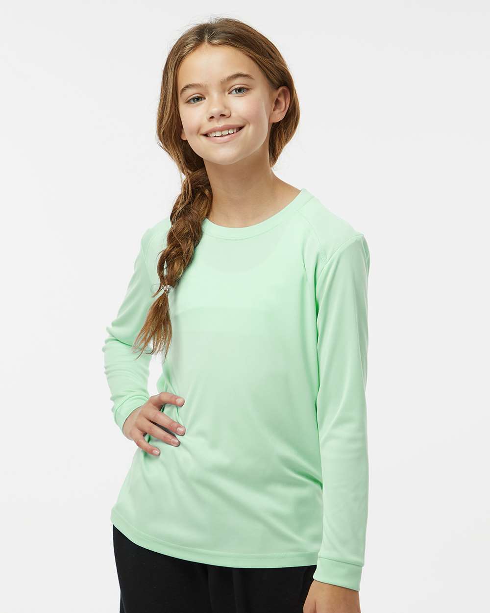 Youth Long Islander Performance Long Sleeve T-Shirt - OnModelFront - B12671103 - Mint Green