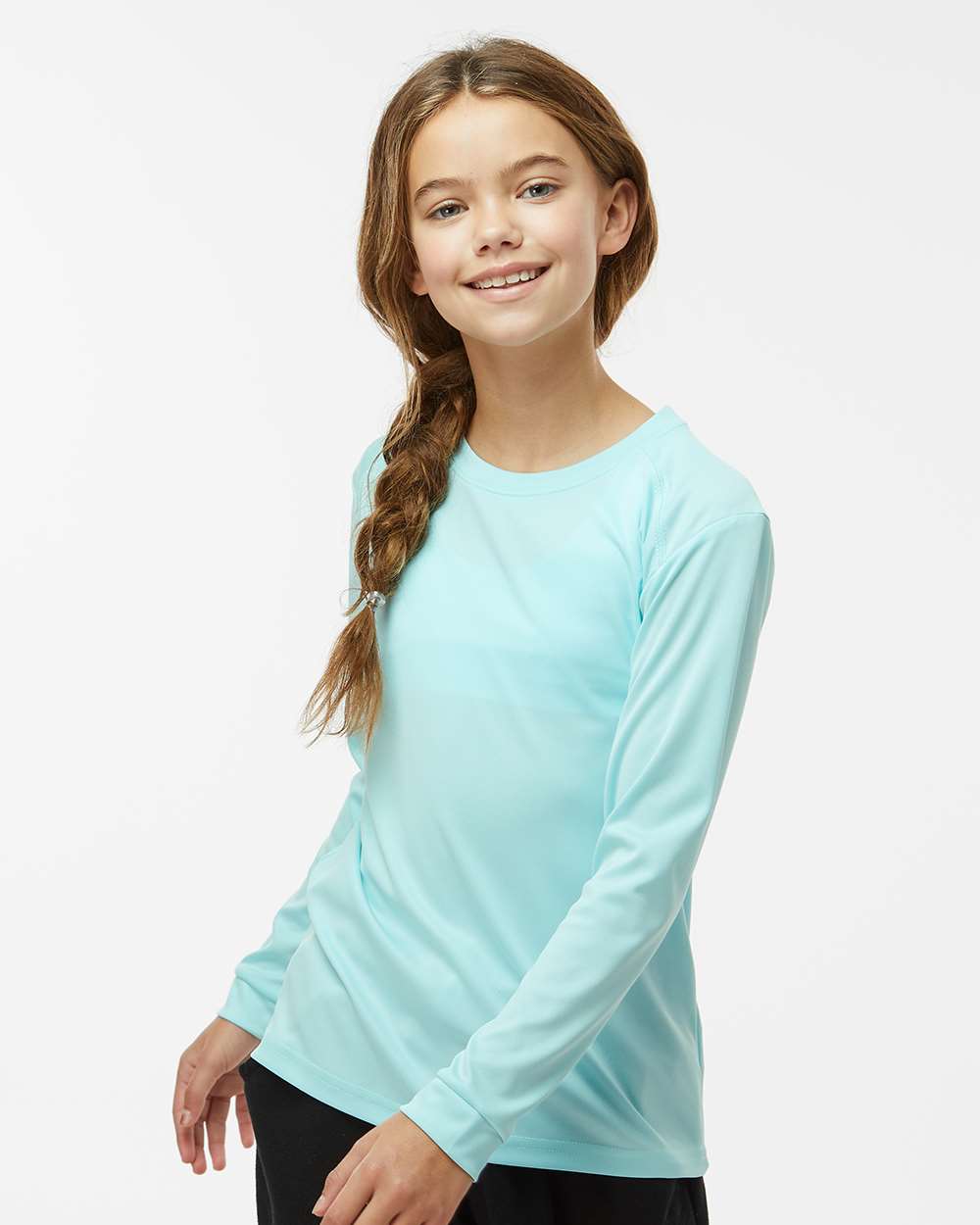 Youth Long Islander Performance Long Sleeve T-Shirt - OnModelFront - B12671173 - Aqua Blue