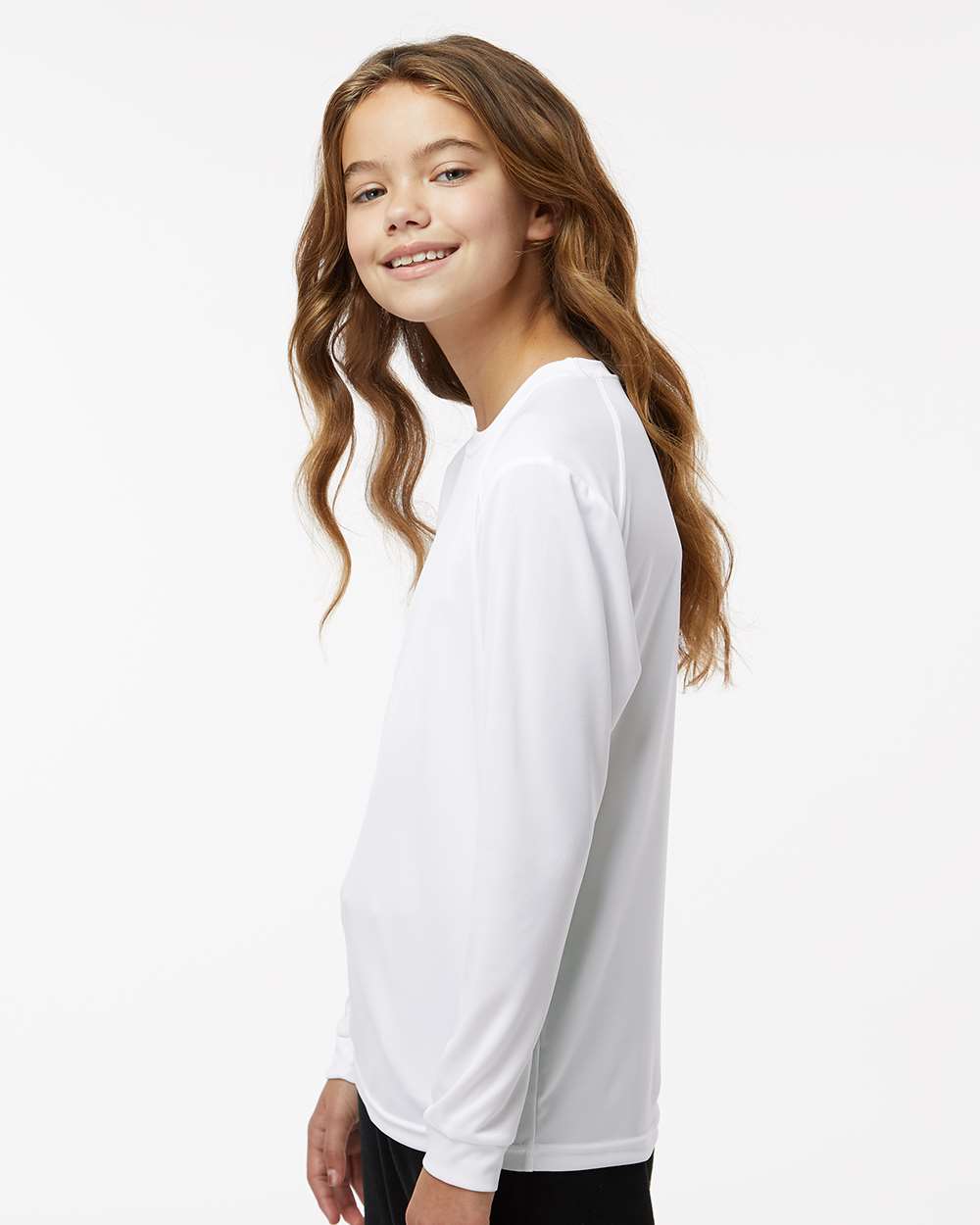 Youth Long Islander Performance Long Sleeve T-Shirt - OnModelSide - B12671003 - White