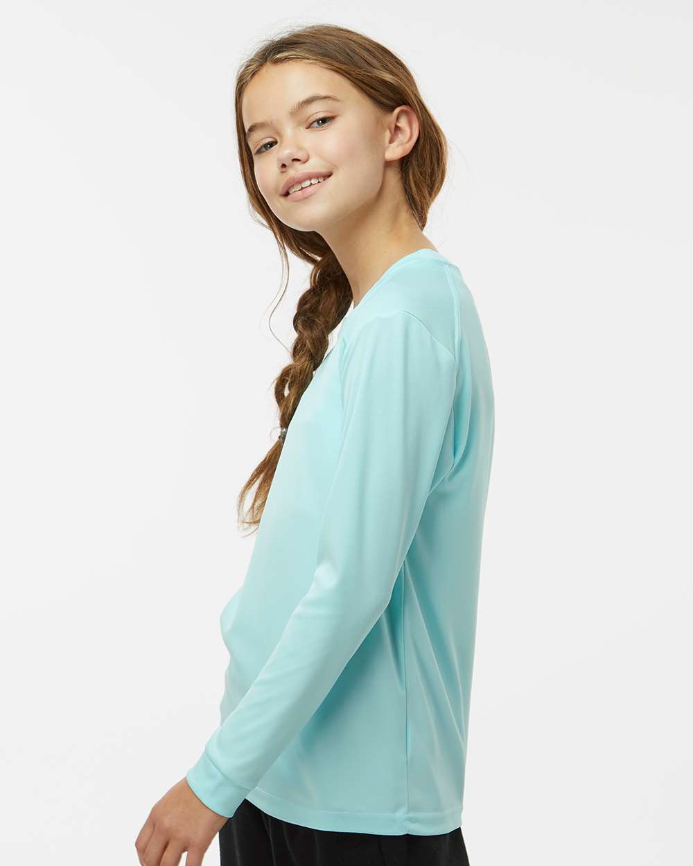 Youth Long Islander Performance Long Sleeve T-Shirt - OnModelSide - B12671173 - Aqua Blue