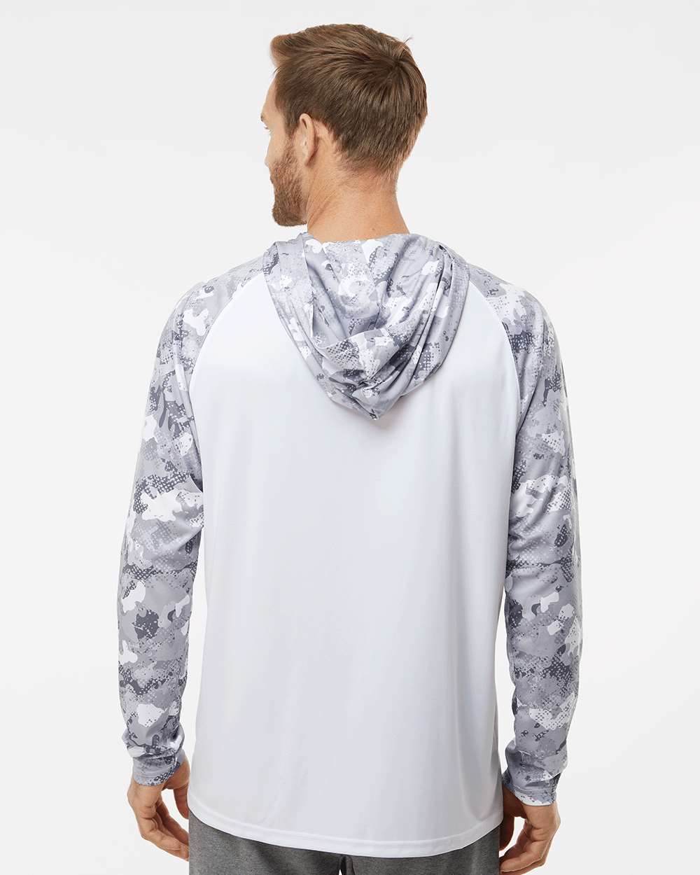 Unisex Tortuga Extreme Performance Hooded T-Shirt - OnModelBack - B14871102 - White/ Aluminum Camo