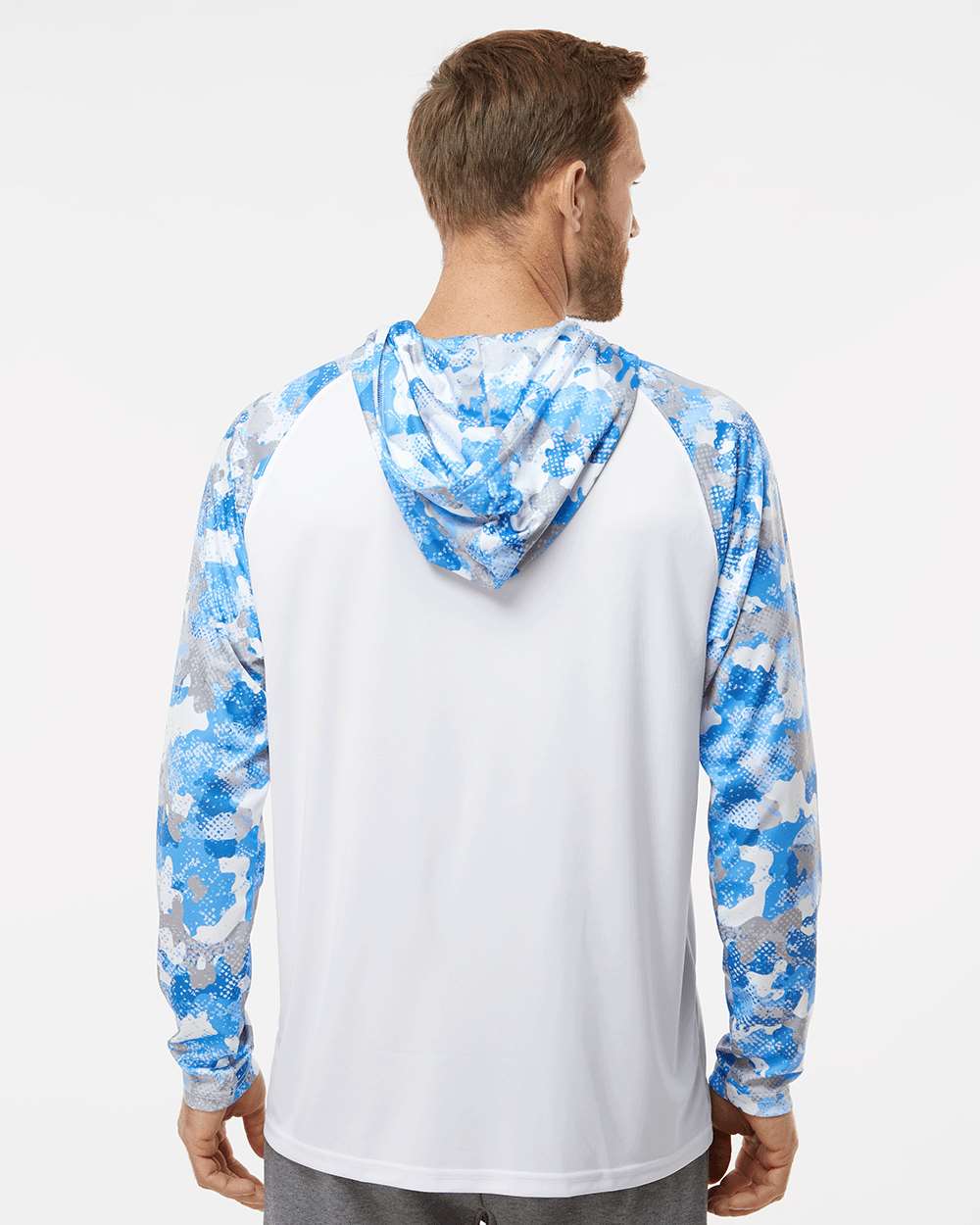 Unisex Tortuga Extreme Performance Hooded T-Shirt - OnModelBack - B14871262 - White/ Blue Mist Camo