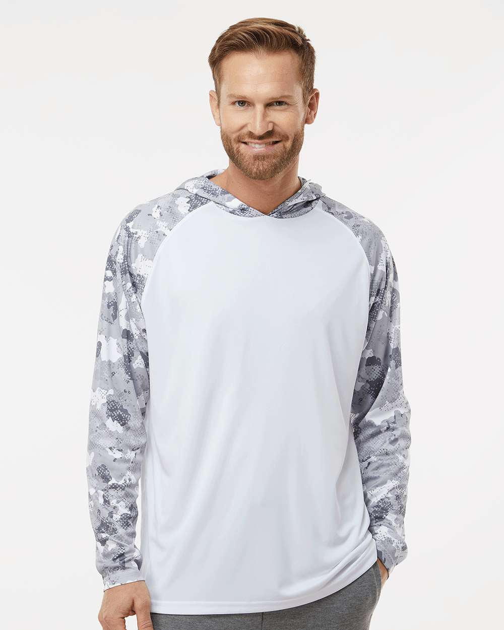 Unisex Tortuga Extreme Performance Hooded T-Shirt - OnModelFront - B14871102 - White/ Aluminum Camo
