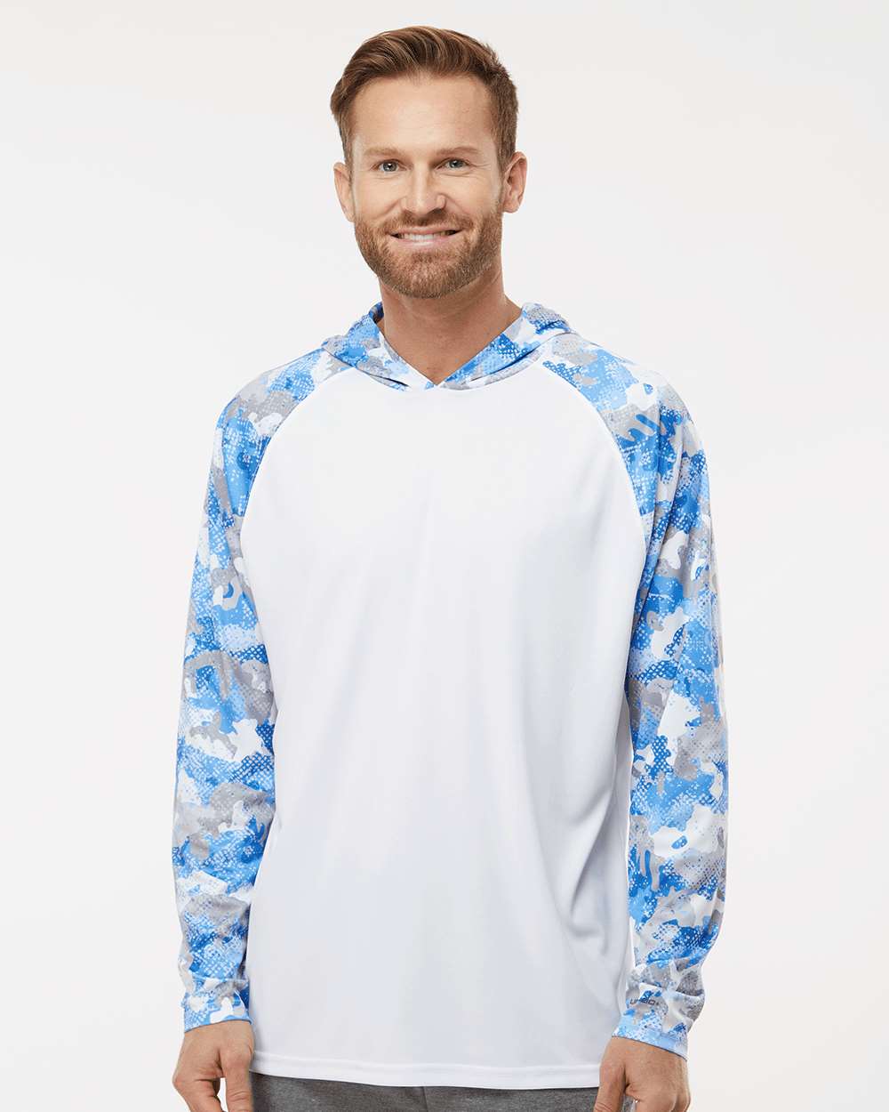 Unisex Tortuga Extreme Performance Hooded T-Shirt - OnModelFront - B14871262 - White/ Blue Mist Camo