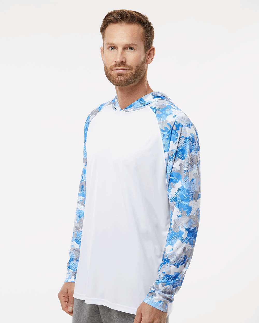 Unisex Tortuga Extreme Performance Hooded T-Shirt - OnModelSide - B14871262 - White/ Blue Mist Camo